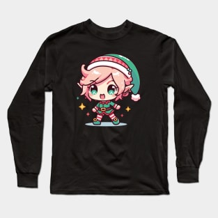 cute elf girl with christmas outfit Long Sleeve T-Shirt